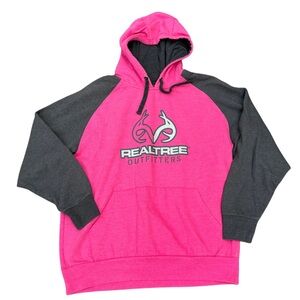 Realtree Outfitters Hoodie L Pink Gray Pullover Logo Sweatshirt Cotton Blend